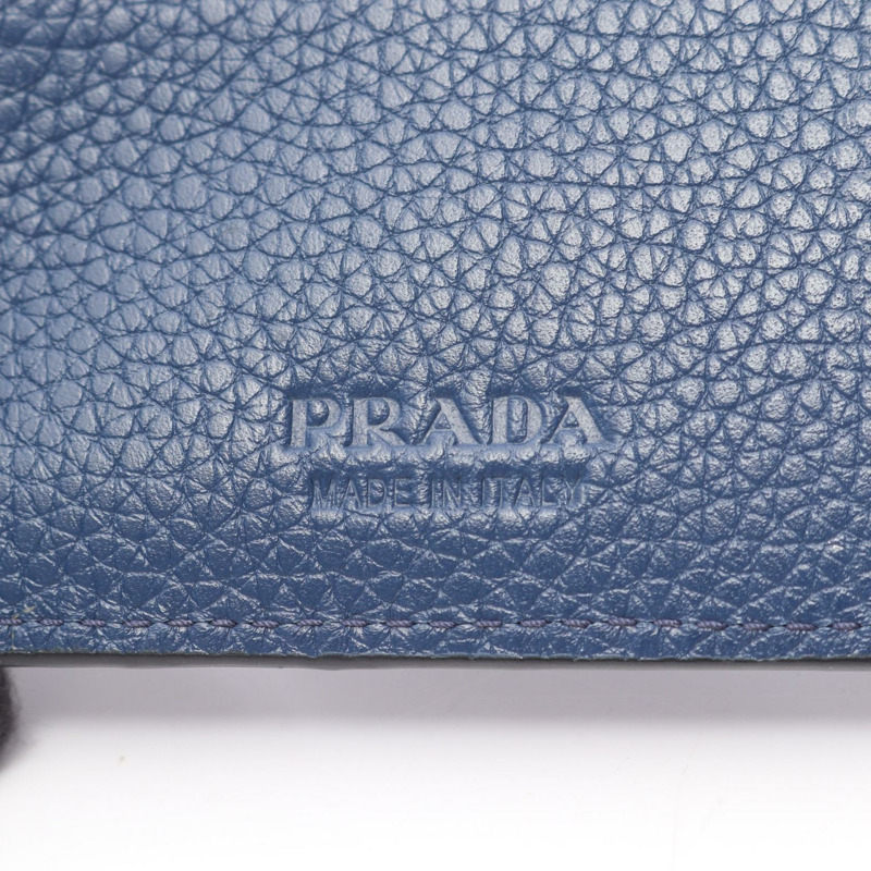 PRADA TORO 雙折皮夾 皮夾 2MO738 皮革 黑色 藍色 二手 男式-4