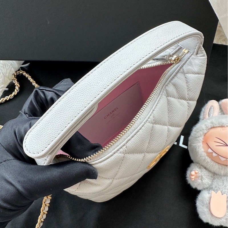 【配件：防塵袋 💕】Chanel 25P 飯盒包 灰色 拉絲金扣 大logo 荔枝牛皮 手提 單肩 斜挎-4