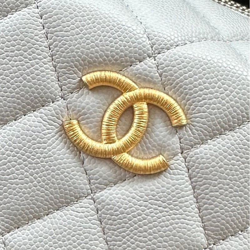 【配件：防塵袋 💕】Chanel 25P 飯盒包 灰色 拉絲金扣 大logo 荔枝牛皮 手提 單肩 斜挎-6