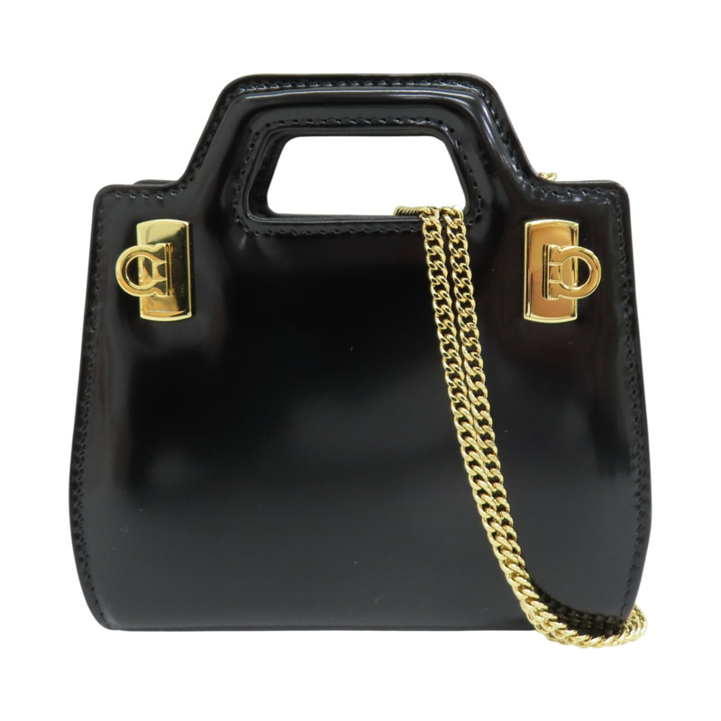 黑色 漆皮 Wanda Micro 肩背包 [Salvatore Ferragamo 菲拉格慕]-0