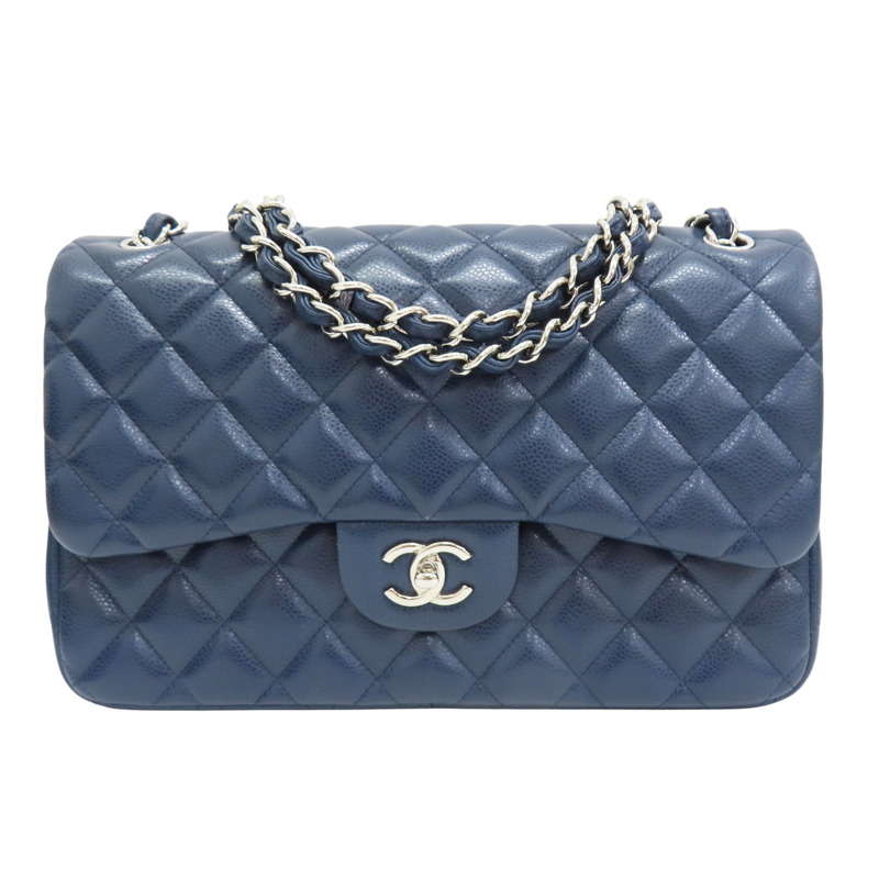 藍色 菱格紋 荔枝牛皮 Jumbo 30 肩背包【CHANEL 香奈兒】 A58600-0