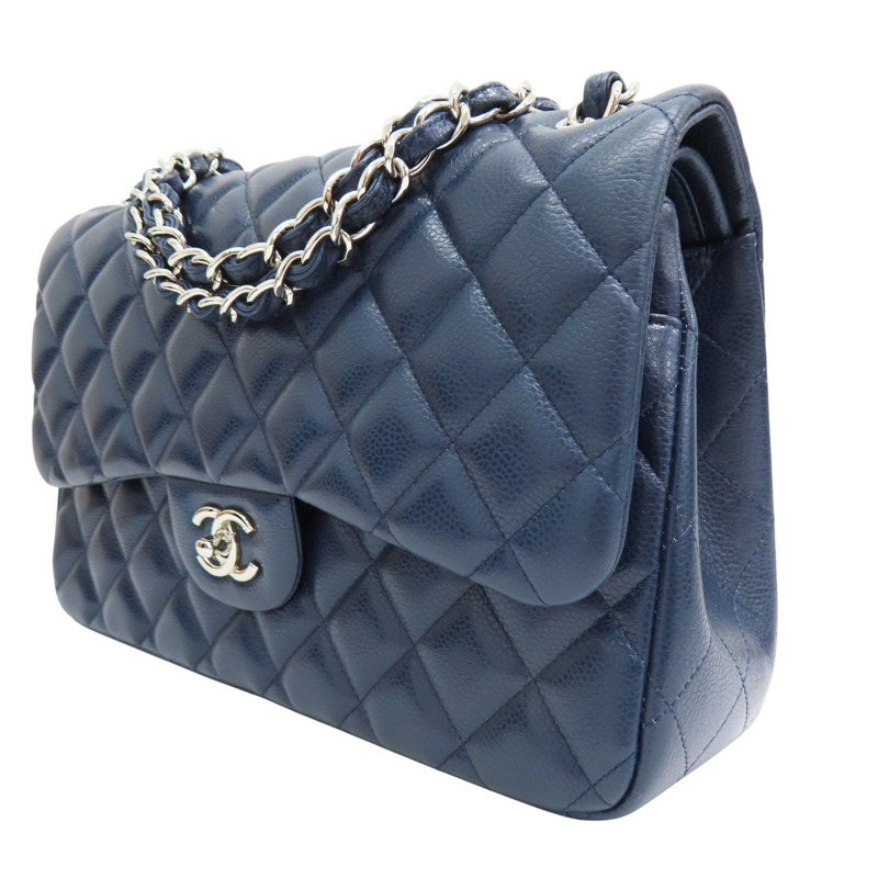 藍色 菱格紋 荔枝牛皮 Jumbo 30 肩背包【CHANEL 香奈兒】 A58600-2