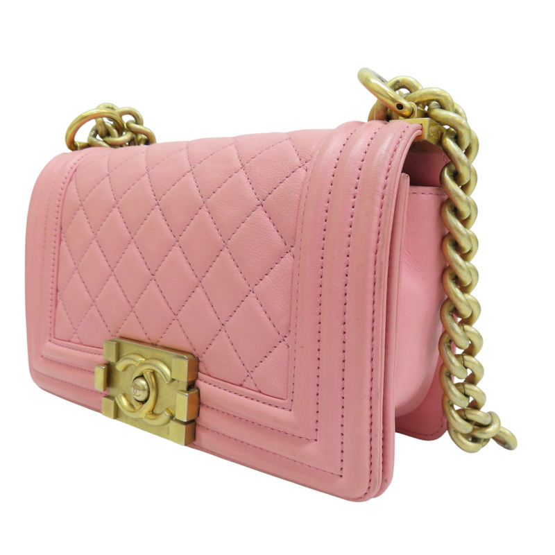 粉色 牛皮 Boy 20 鍊帶 肩背包 金扣 無卡【CHANEL 香奈兒】 A67085-2