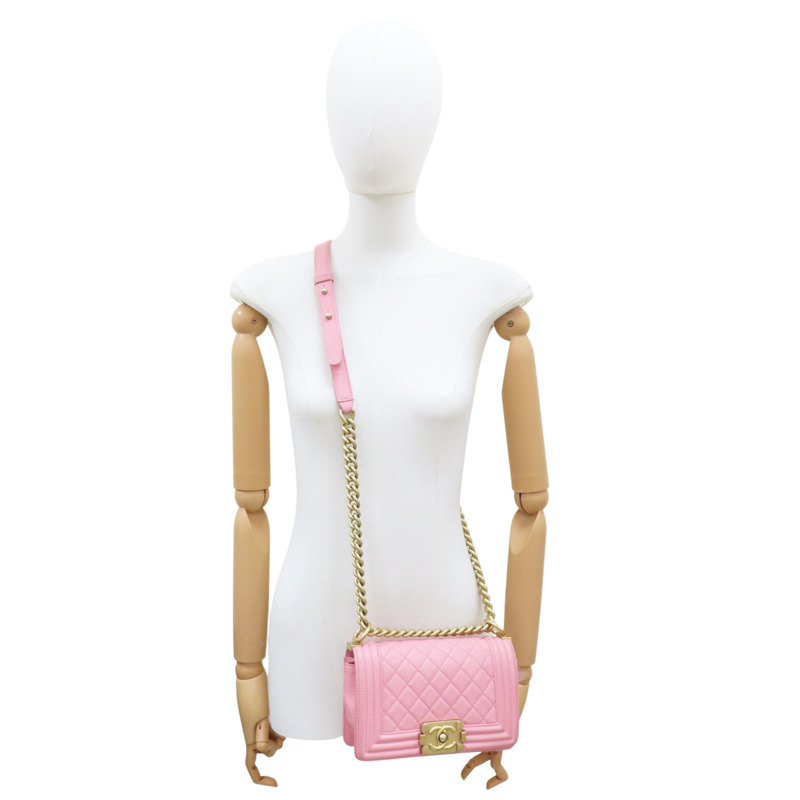 粉色 牛皮 Boy 20 鍊帶 肩背包 金扣 無卡【CHANEL 香奈兒】 A67085-7