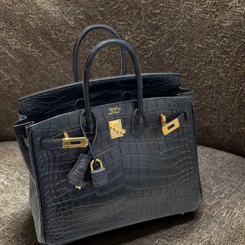 【極致天菜】HERMES 25CM BIRKIN 霧面鱷魚 黑金-0