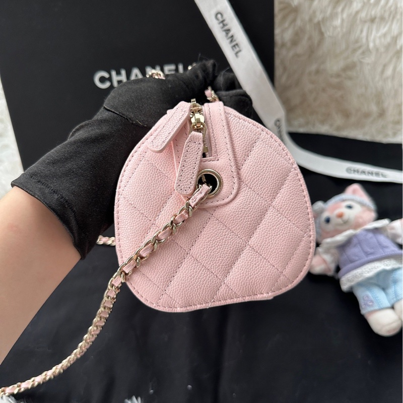 【配件:防塵袋 💕】chanel 25S 保齡球 粉色 櫻花粉  淺粉色 金扣 手提 單肩 斜挎 荔枝牛皮-3