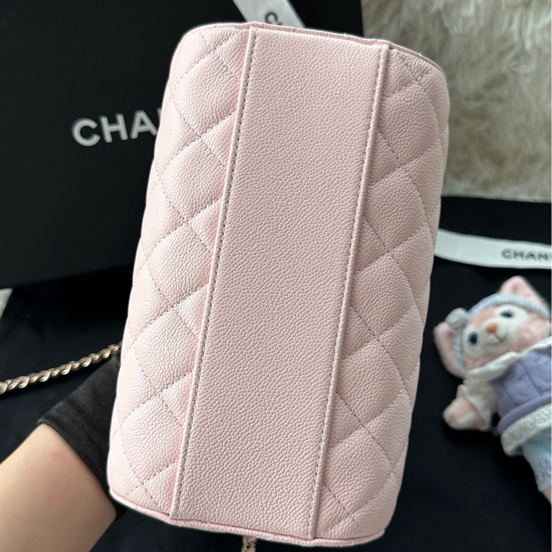 【配件:防塵袋 💕】chanel 25S 保齡球 粉色 櫻花粉  淺粉色 金扣 手提 單肩 斜挎 荔枝牛皮-5