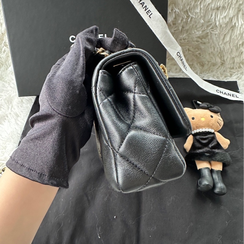 【配件：防塵袋 💕】Chanel 24C cf mini 黑金 黑色 金扣 粉鑽手柄 羊皮 手提 單肩 斜挎-2