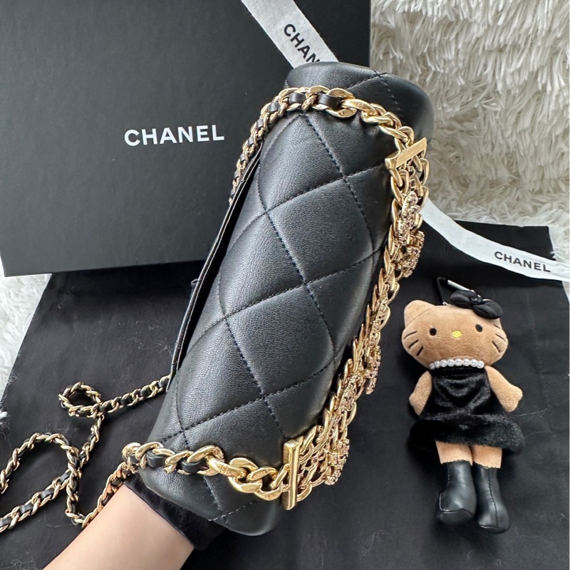 【配件：防塵袋 💕】Chanel 24C cf mini 黑金 黑色 金扣 粉鑽手柄 羊皮 手提 單肩 斜挎-3