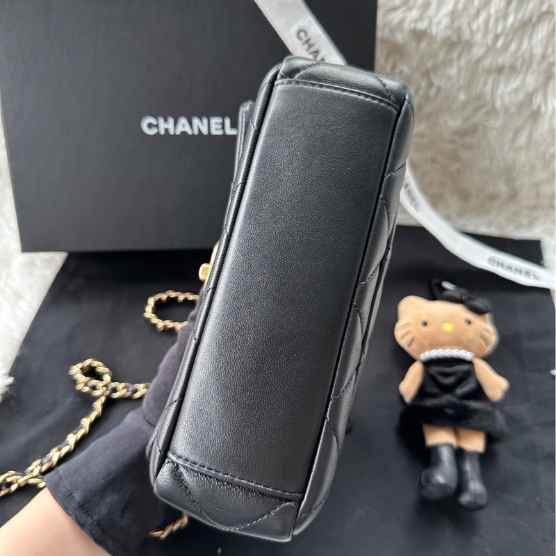 【配件：防塵袋 💕】Chanel 24C cf mini 黑金 黑色 金扣 粉鑽手柄 羊皮 手提 單肩 斜挎-4