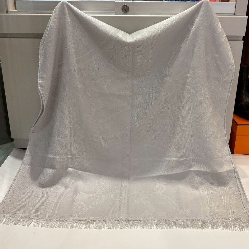 Hermes 淺灰馬車圖cashmere 圍巾-0