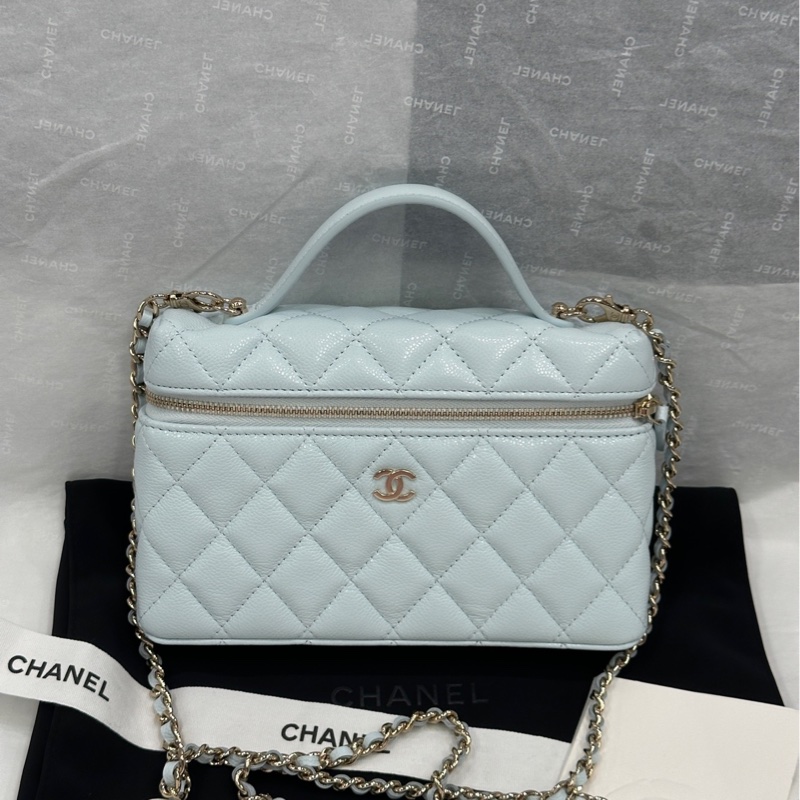 【配件：小票 防塵袋 ❤️】Chanel 25s lp 飯盒包 盒子包 淡藍色 藍色 天藍色 荔枝牛皮 金鍊 鏈條可拆卸 可手提/ 挎-0