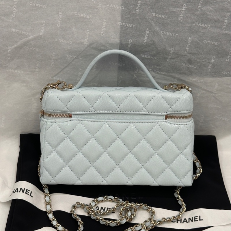 【配件：小票 防塵袋 ❤️】Chanel 25s lp 飯盒包 盒子包 淡藍色 藍色 天藍色 荔枝牛皮 金鍊 鏈條可拆卸 可手提/ 挎-1