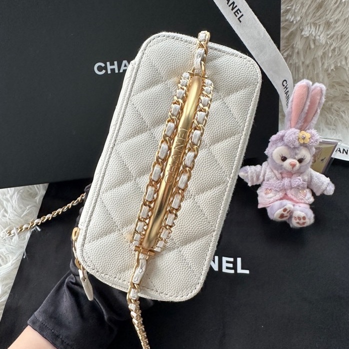 【配件:防塵袋 💕】Chanel 24A 長盒子 白金 白色 金扣 手柄 荔枝牛皮 手提 單肩 斜挎-4