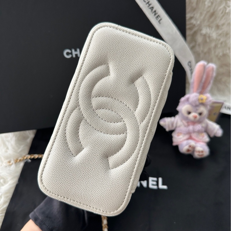 【配件:防塵袋 💕】Chanel 24A 長盒子 白金 白色 金扣 手柄 荔枝牛皮 手提 單肩 斜挎-5