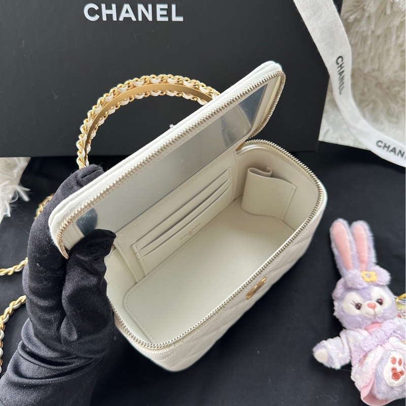 【配件:防塵袋 💕】Chanel 24A 長盒子 白金 白色 金扣 手柄 荔枝牛皮 手提 單肩 斜挎-6