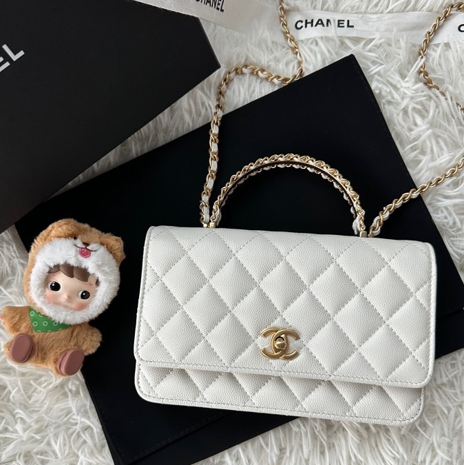 【配件：防塵袋 💕】Chanel 24A 手柄 woc 白金 白色 金扣 荔枝牛皮 手提 單肩 斜挎-1