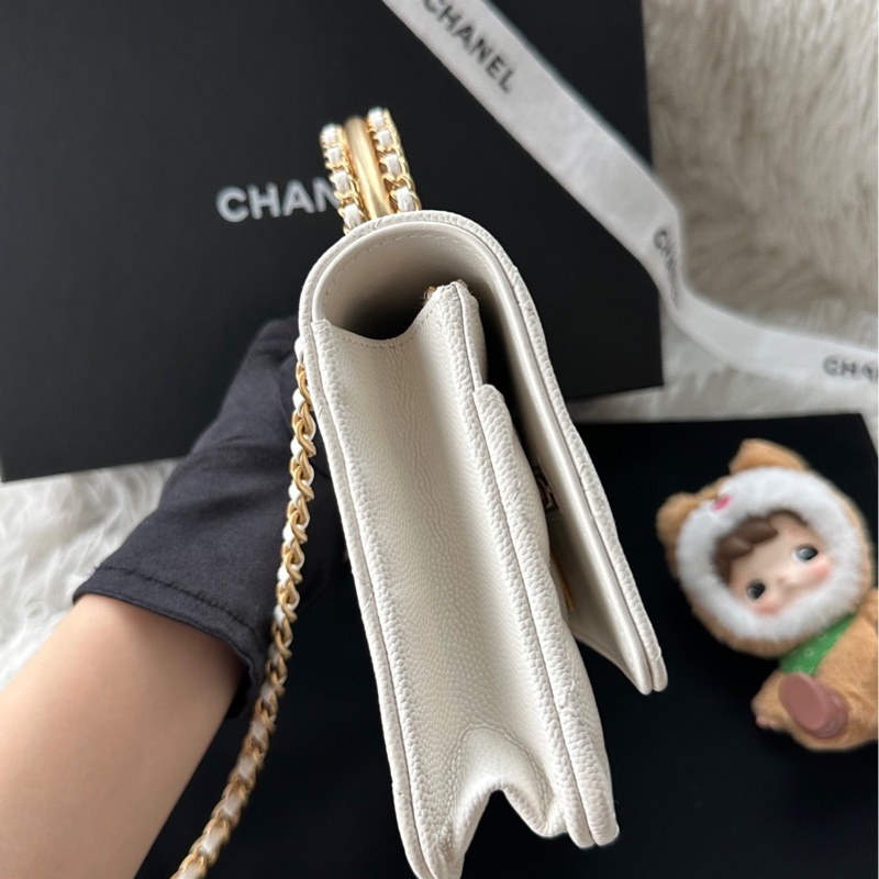 【配件：防塵袋 💕】Chanel 24A 手柄 woc 白金 白色 金扣 荔枝牛皮 手提 單肩 斜挎-3