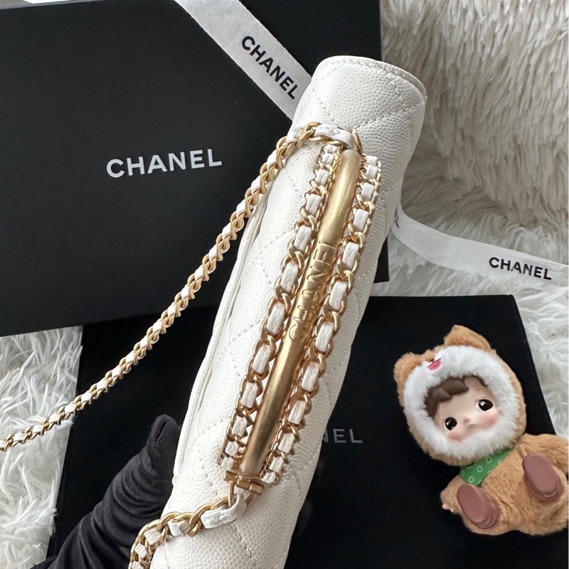 【配件：防塵袋 💕】Chanel 24A 手柄 woc 白金 白色 金扣 荔枝牛皮 手提 單肩 斜挎-4