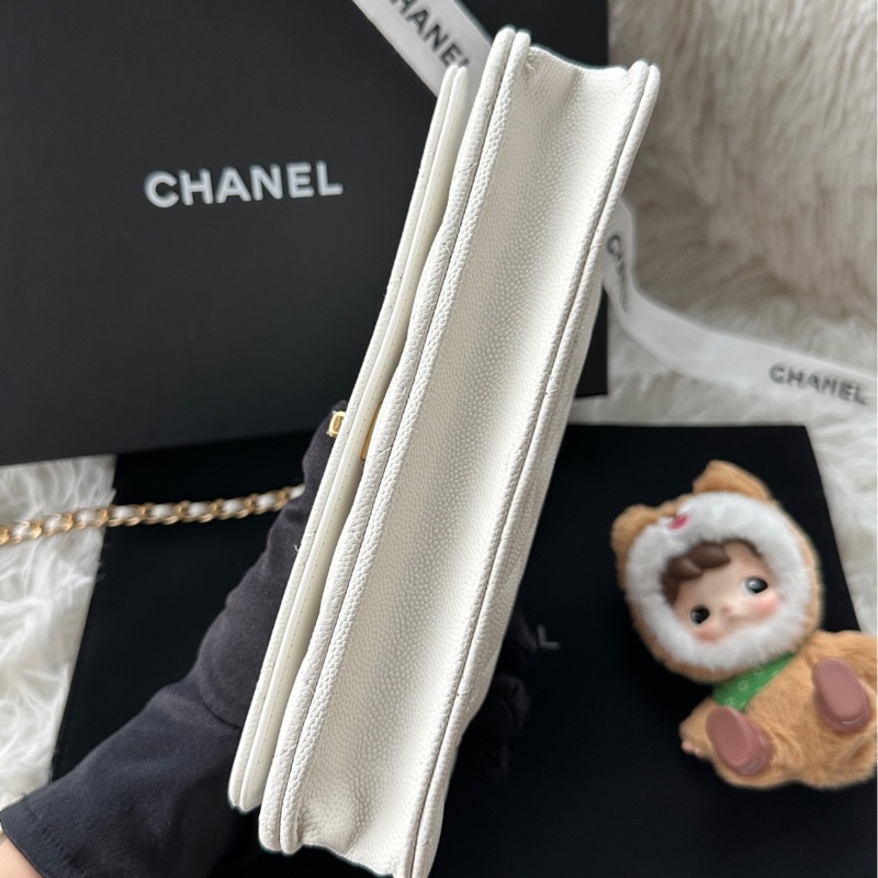 【配件：防塵袋 💕】Chanel 24A 手柄 woc 白金 白色 金扣 荔枝牛皮 手提 單肩 斜挎-5