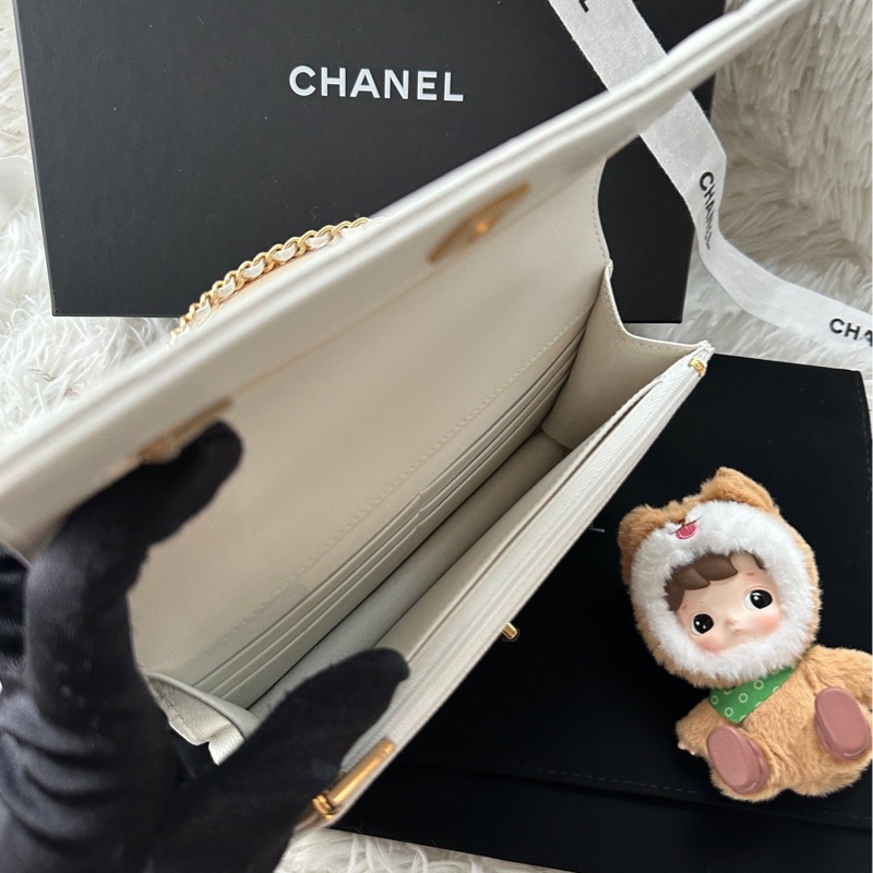 【配件：防塵袋 💕】Chanel 24A 手柄 woc 白金 白色 金扣 荔枝牛皮 手提 單肩 斜挎-6