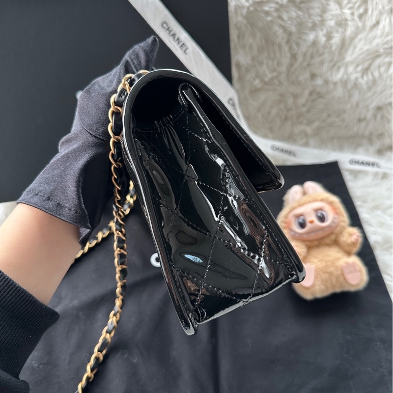 【配件：防塵袋 💕】Chanel 22K 公文包 小號 黑金 黑色 金扣 漆皮 牛皮 手提 單肩 斜挎-3