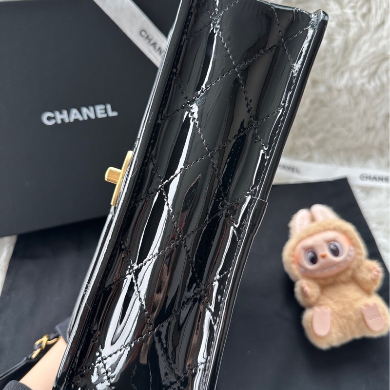 【配件：防塵袋 💕】Chanel 22K 公文包 小號 黑金 黑色 金扣 漆皮 牛皮 手提 單肩 斜挎-5