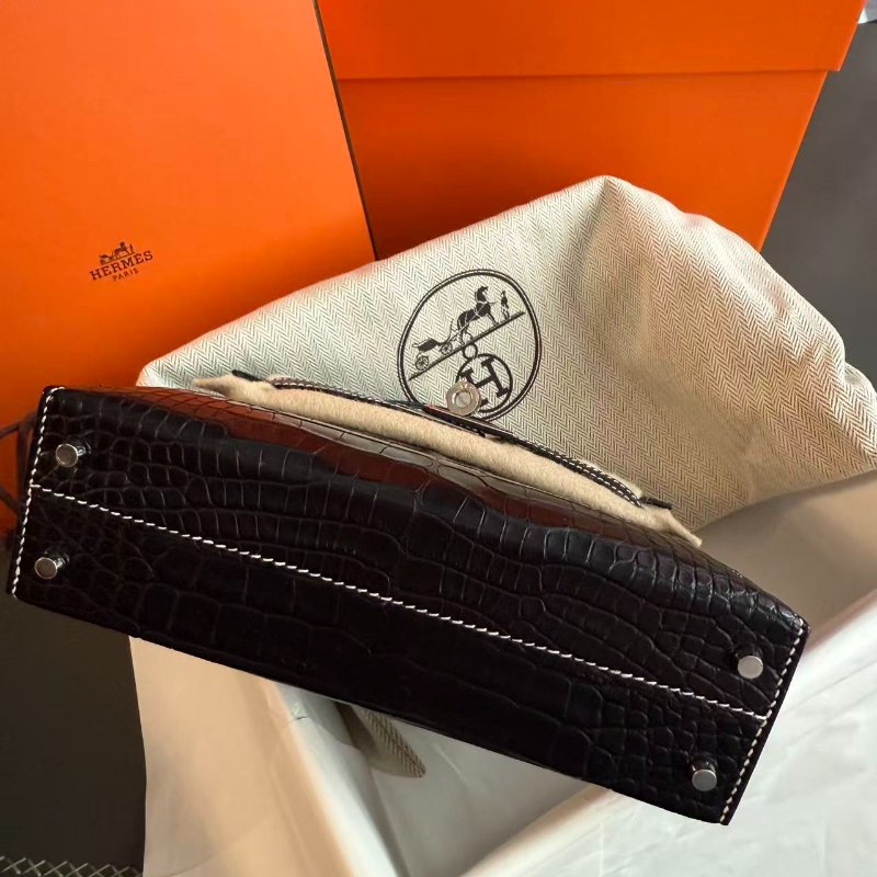 【稀有限量極品】HERMES MINI KELLY 黑銀 白車線 馬蹄 雙色 內拚白-5
