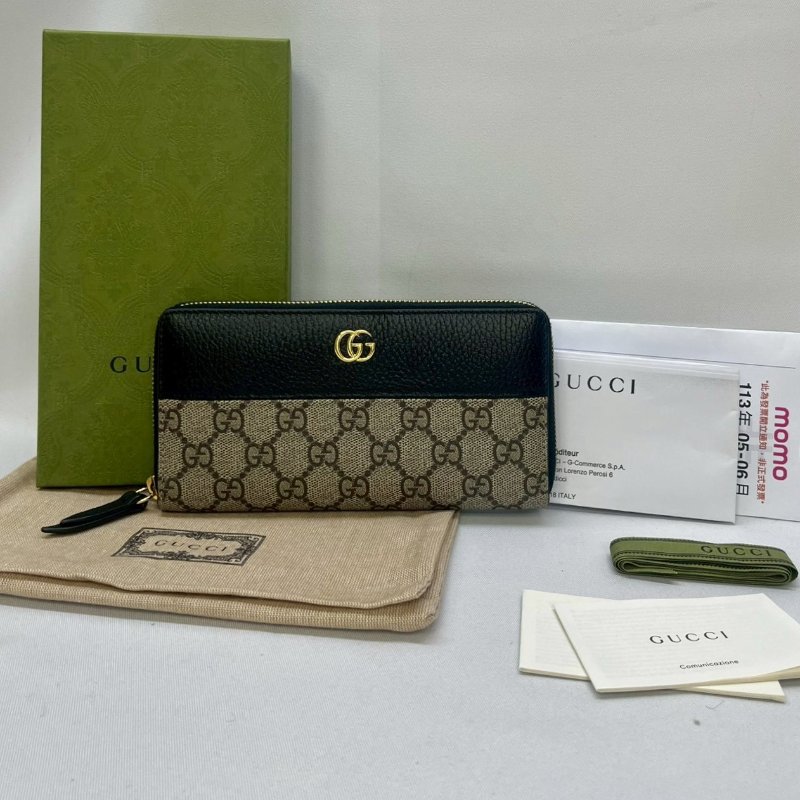 GUCCI 帆布拚皮革拉鍊長夾-0