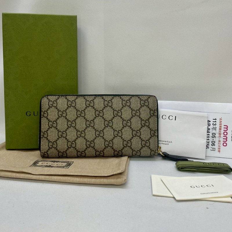 GUCCI 帆布拚皮革拉鍊長夾-1