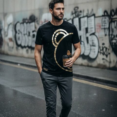 🔥 雙11全面開搶・全館折扣限時開啟！【MOSCHINO】UNDERBEAR-黑金半臉泰迪熊圓領T恤