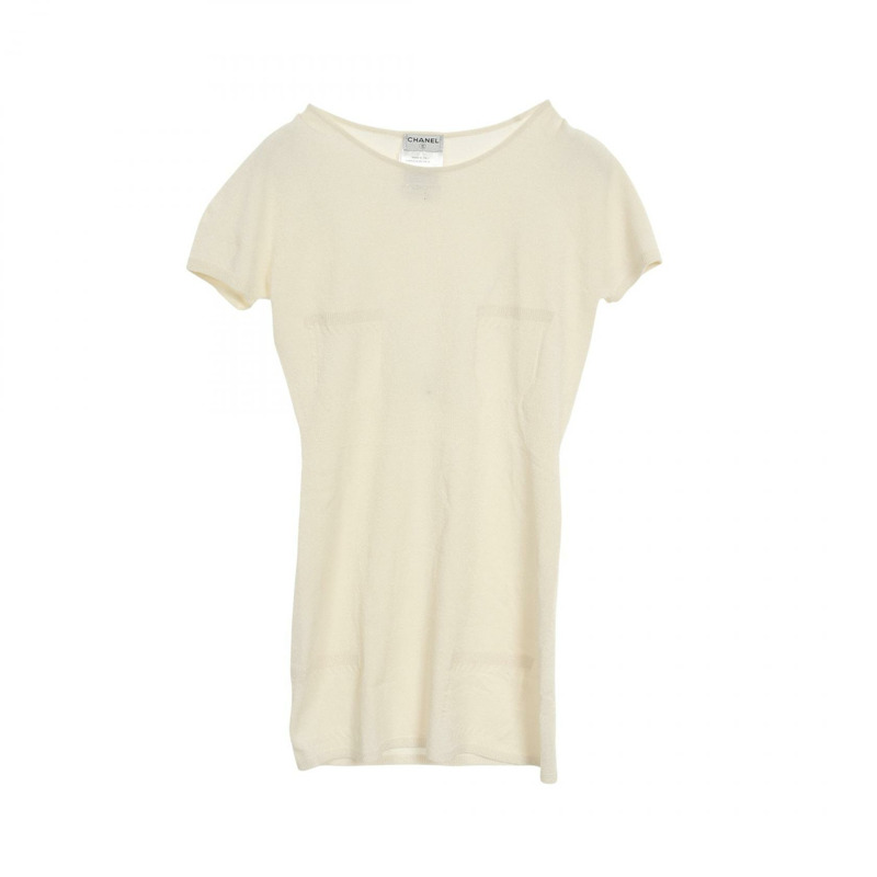 CHANEL COCO Mark 針織短袖 P21350V01291 人造絲白色二手女款 #38-0