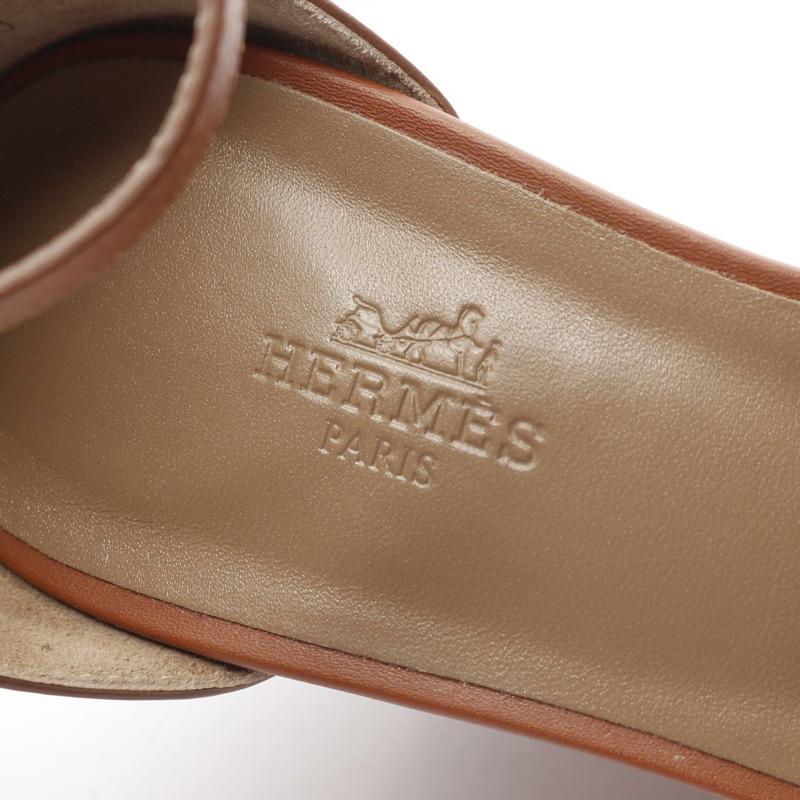 愛馬仕 Legend Gold 涼鞋高跟鞋皮革棕色二手女款尺寸 381/2-4