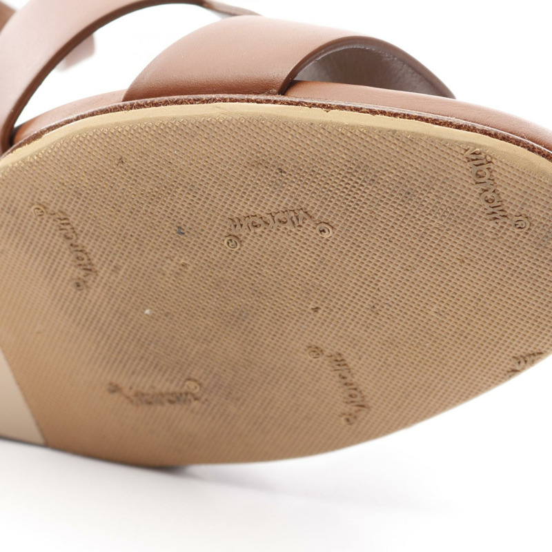 愛馬仕 Legend Gold 涼鞋高跟鞋皮革棕色二手女款尺寸 381/2-7