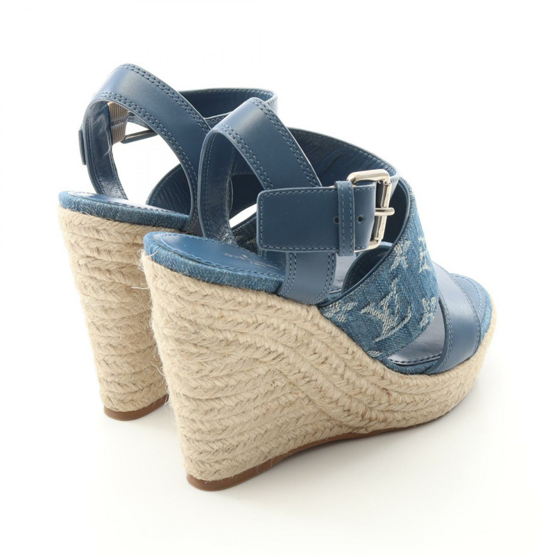 LOUIS VUITTON 星空板線高跟涼鞋 1A7RA8 牛仔布皮革二手 #36.5 LV-1