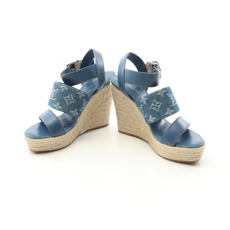 LOUIS VUITTON 星空板線高跟涼鞋 1A7RA8 牛仔布皮革二手 #36.5 LV-2