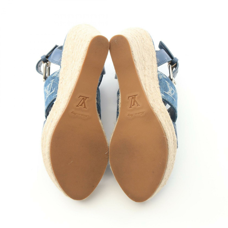 LOUIS VUITTON 星空板線高跟涼鞋 1A7RA8 牛仔布皮革二手 #36.5 LV-3