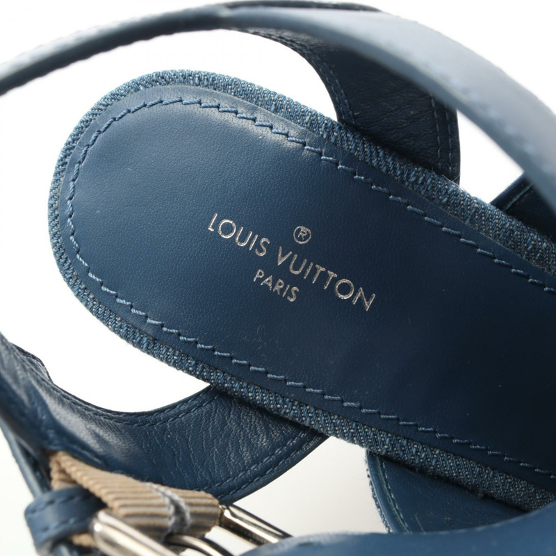 LOUIS VUITTON 星空板線高跟涼鞋 1A7RA8 牛仔布皮革二手 #36.5 LV-4