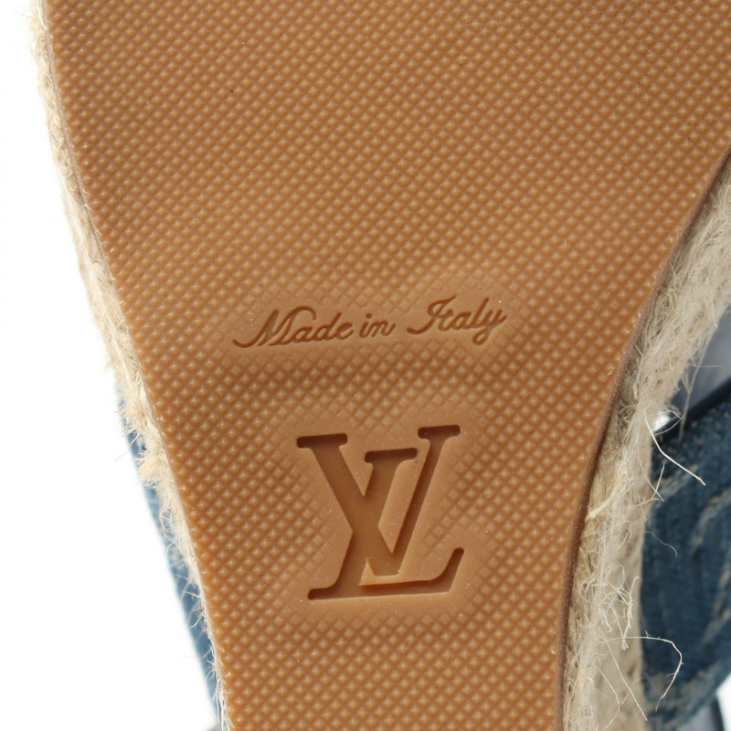 LOUIS VUITTON 星空板線高跟涼鞋 1A7RA8 牛仔布皮革二手 #36.5 LV-5