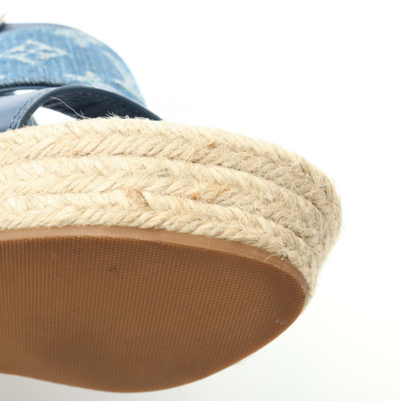 LOUIS VUITTON 星空板線高跟涼鞋 1A7RA8 牛仔布皮革二手 #36.5 LV-8