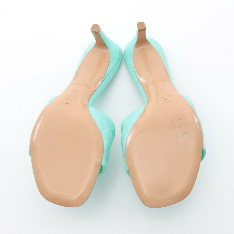 LOUIS VUITTON revival line 涼鞋 Monogram 壓花皮革 綠色 女款 #36-3