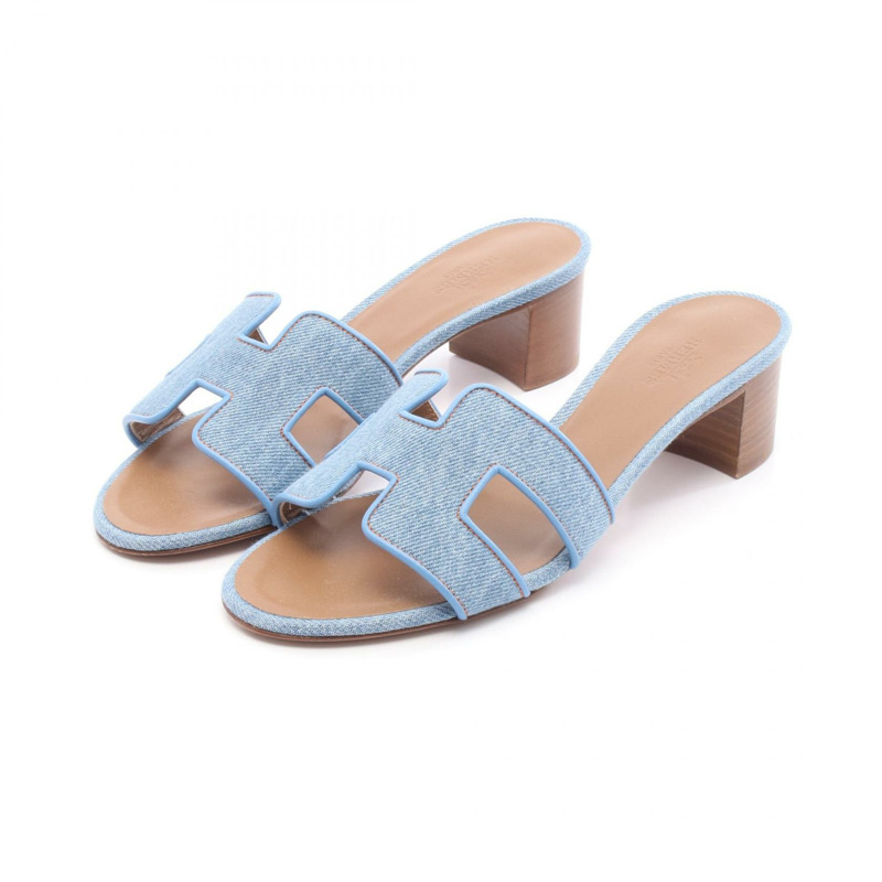 HERMES Oasis 涼鞋穆勒鞋牛仔皮革藍色二手女款 36 碼-0