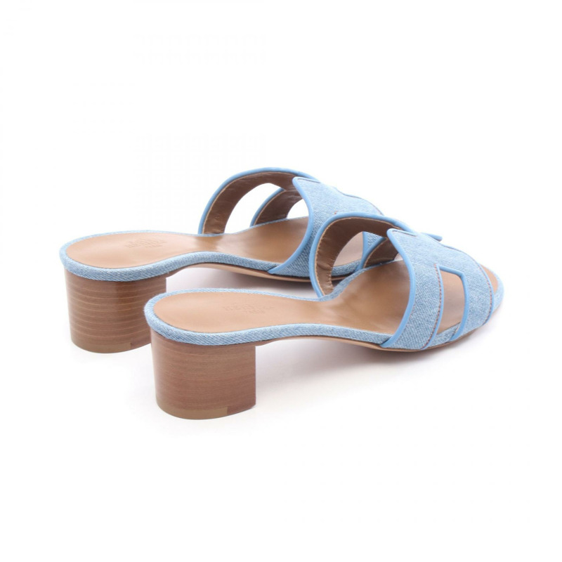 HERMES Oasis 涼鞋穆勒鞋牛仔皮革藍色二手女款 36 碼-1