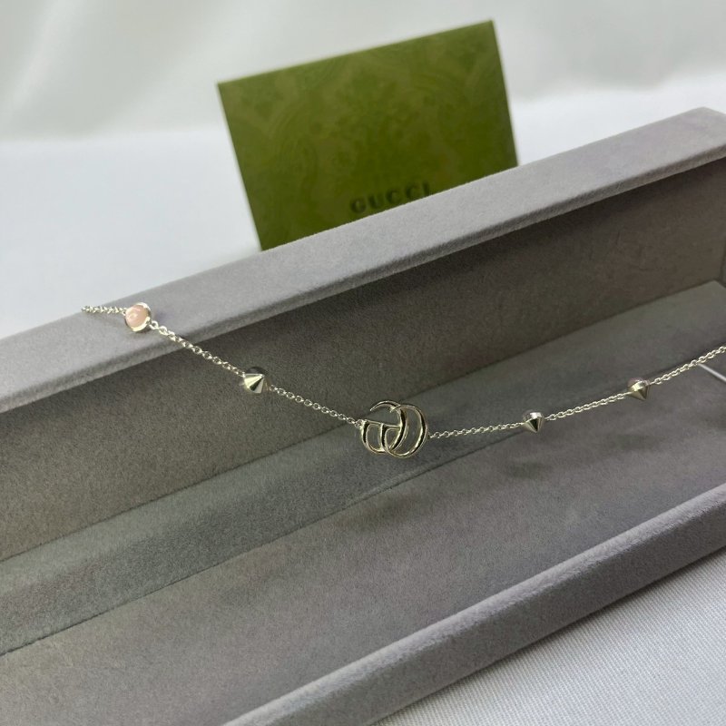 GUCCI 純銀雙G母貝小雛菊手鍊-4