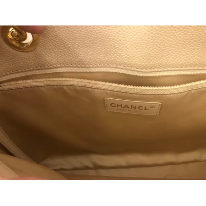 CHANEL 香奈兒荔枝皮奶茶色GST單肩包 荔枝皮金鍊豆腐包 二手-3