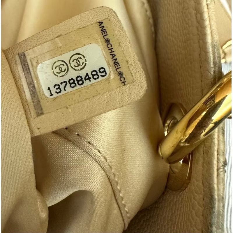 CHANEL 香奈兒荔枝皮奶茶色GST單肩包 荔枝皮金鍊豆腐包 二手-5