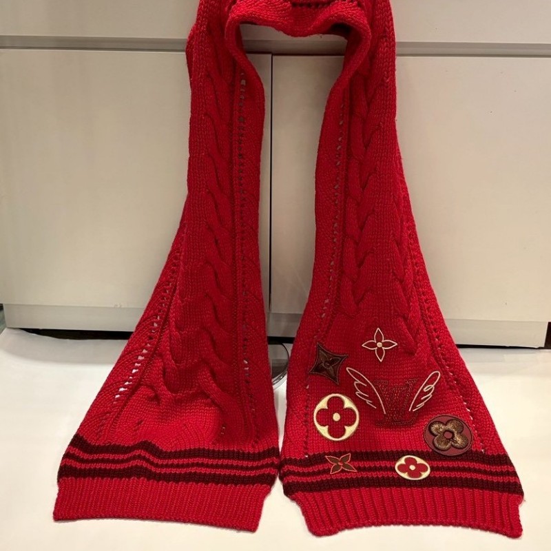 LV 紅色羊毛被編織水鑽圍巾-0