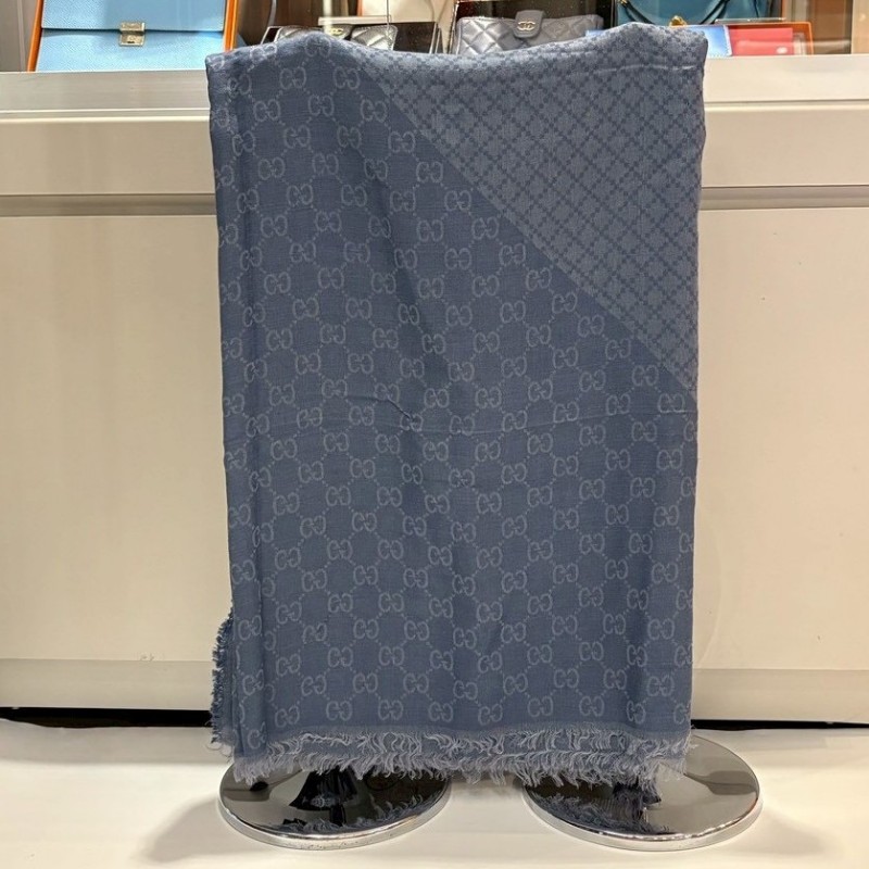 Gucci 藍色GG 印花 寬圍巾-0