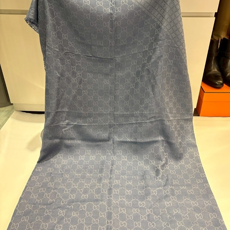 Gucci 藍色GG 印花 寬圍巾-2