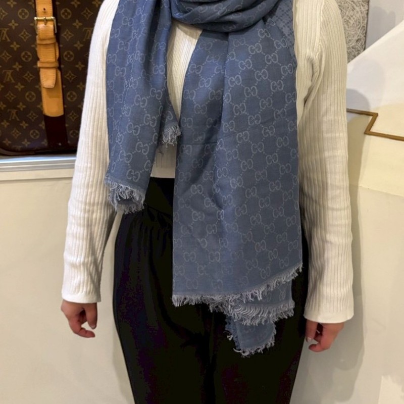 Gucci 藍色GG 印花 寬圍巾-5